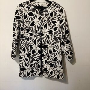 Frenz by T. Renz Long Jacket Women’s Medium Black & White Floral Modern Boho